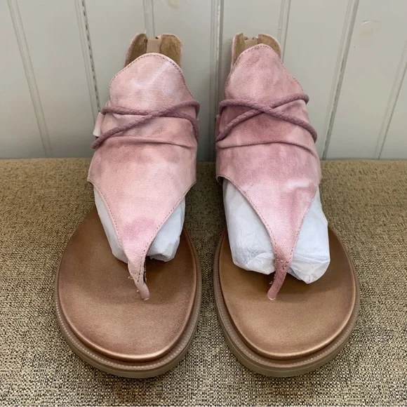 BOUTIQUE Blush Denim Sandal Zipper Back Rope Wrap Design Summer Fun Size 10 NEW - Picture 7 of 8